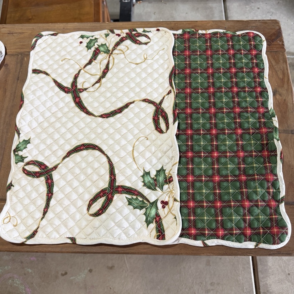 Vintage Lenox Holiday Nouveau Quilted Placemats Set of 7 Reversible Christmas